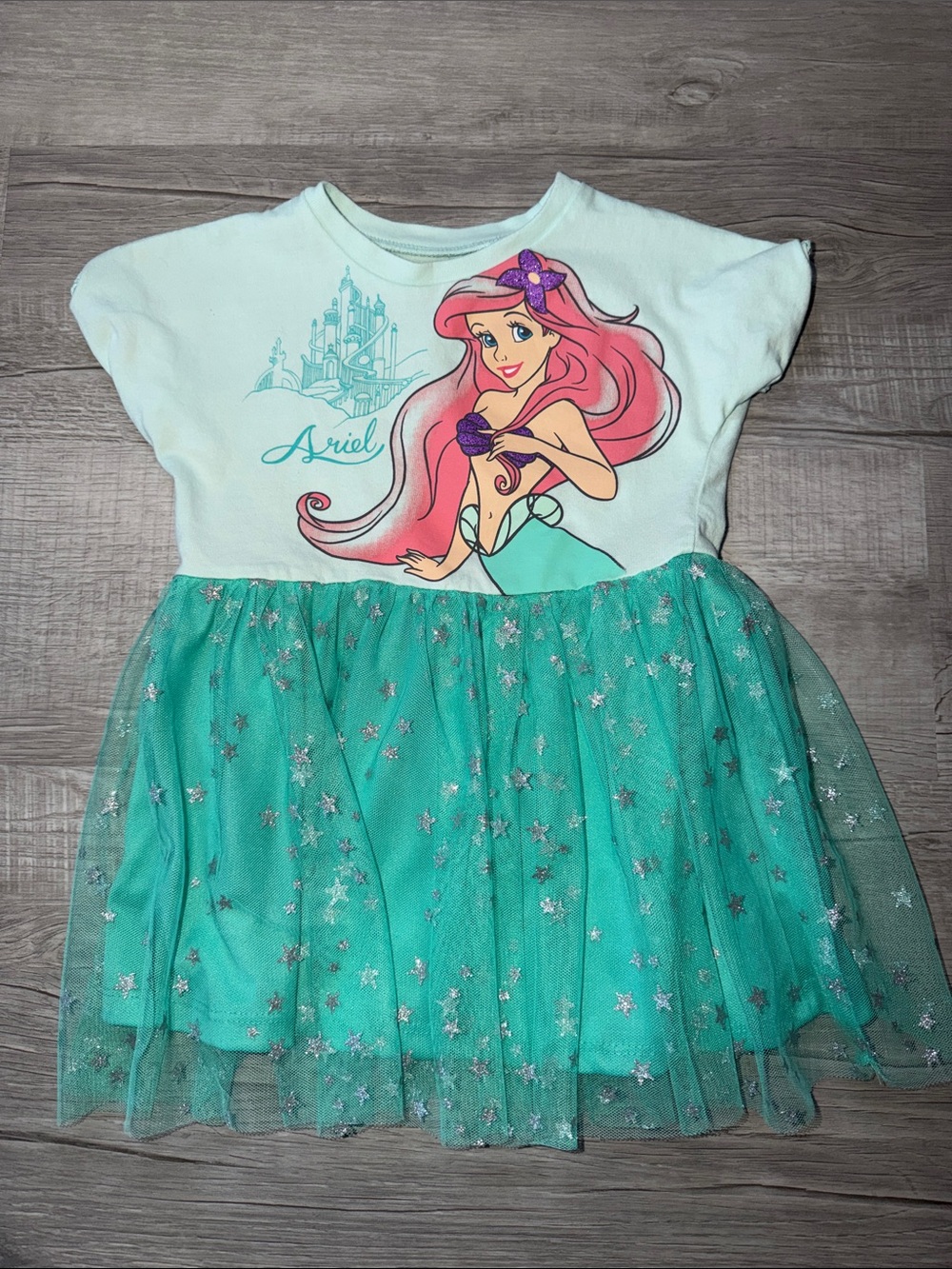 Disney Ariel Girls Aqua & Pink Tulle Dress with Star Sparkle